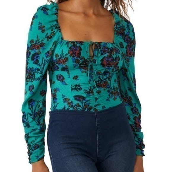 Free People Hilary Print Keyhole Neck Top Free People